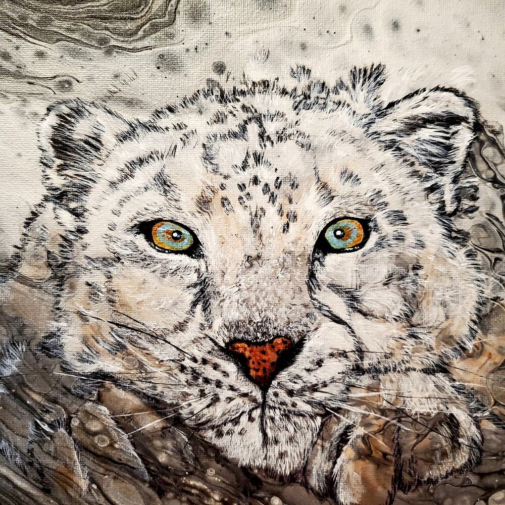 Art Print from my Original Work 12" x 12" "Snow Leopard Close" Acid Free